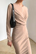 Meridress Solid Front Cross Slit Back Ruched Midi Dress