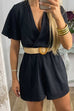 Meridress Wrap V Neck Short Sleeve Belted Shorts Romper
