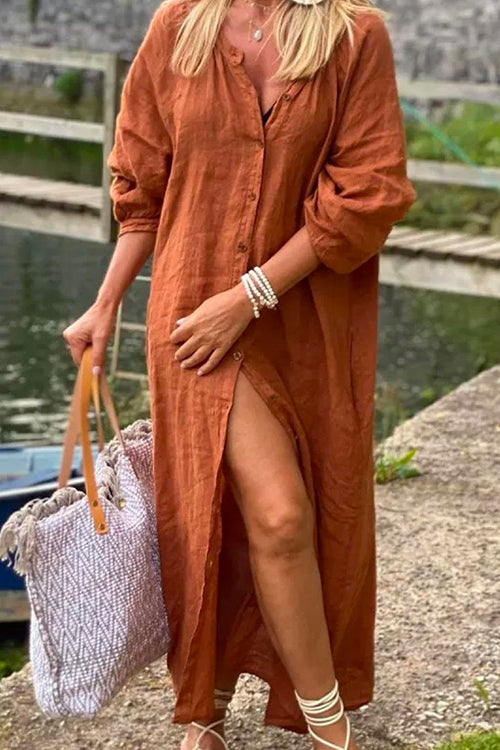 Meridress 3/4 Sleeve Button Down Oversized Maxi Shirt Dress