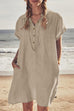 Meridress Lapel Buttons Pockets Cotton Linen Beach Dress