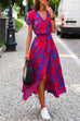 Meridress V Neck Tie Waist Printed Wrapped Long Holiday Dress