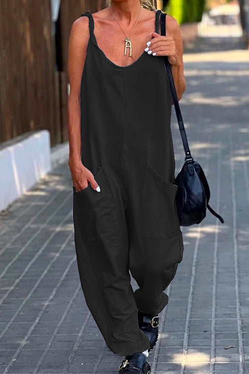 Meridress Scoop Neck Pockets Solid Slouchy Cami Jumpsuit