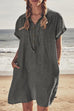 Meridress Lapel Buttons Pockets Cotton Linen Beach Dress