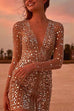 Meridress Deep V Neck Mesh Sleeve Mini Sequin Club Dress