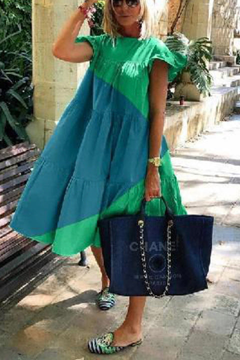 Meridress Karissa Flounce Sleeve Color Block Midi Dress