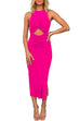 Meridress Twist Front Cut Out Ruched Side Split Sleeveless Dress