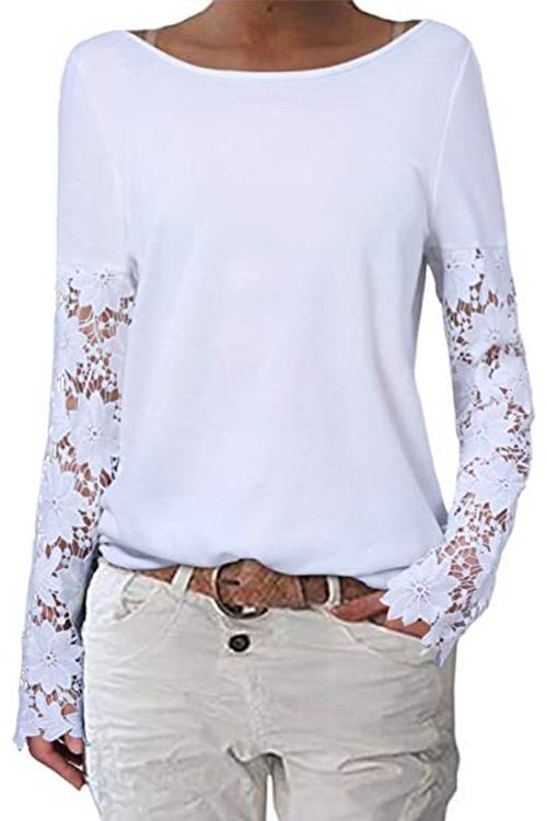 Meridress Lace Splice Long Sleeve Bottoming Shirt