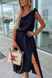 Meridress Tie Knot One Shoulder Sleeveless Waisted Slit Dress