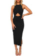 Meridress Twist Front Cut Out Ruched Side Split Sleeveless Dress