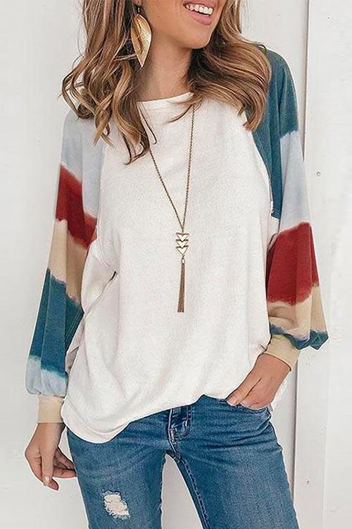 Meridress Crewneck Puff Sleeve Color Block T-shirt