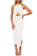 Meridress Twist Front Cut Out Ruched Side Split Sleeveless Dress