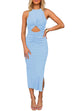 Meridress Twist Front Cut Out Ruched Side Split Sleeveless Dress