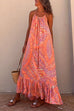 Meridress Halter Backless Printed Maxi Ruffle Swing Dress