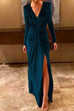 Meridress Deep V Neck Slit Ruched Velvet Party Dress(5 Colors Available)