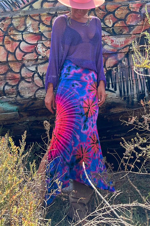 Meridress High Waist Side Split Tie Dye Maxi Skirt