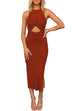 Meridress Twist Front Cut Out Ruched Side Split Sleeveless Dress