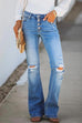 Meridress Flare Bottoms Ripped Buttons Jeans