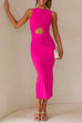 Meridress Twist Front Cut Out High Waist Side Split Bodycon Dress