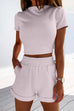 Meridress Short Sleeve Crop Top Elastic Waist Rolled Hem Shorts Set