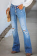 Meridress Flare Bottoms Ripped Buttons Jeans