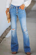 Meridress Flare Bottoms Ripped Buttons Jeans