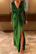Meridress Deep V Neck Slit Ruched Velvet Party Dress(5 Colors Available)