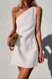 Meridress One Shoulder Solid Cotton Linen Mini Dress