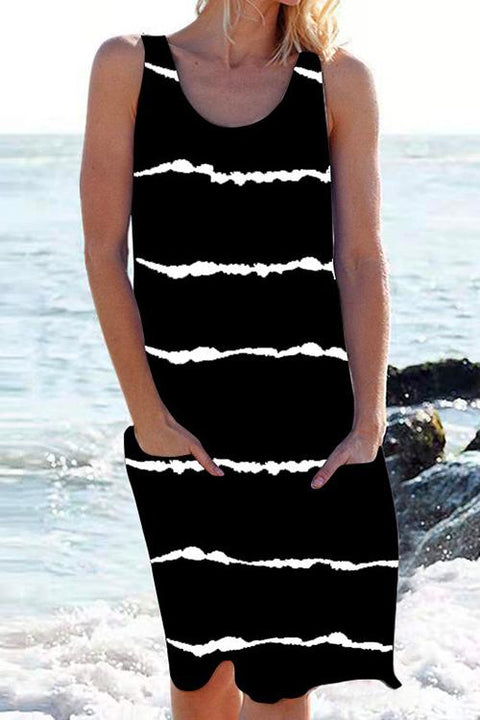 Meridress Scoop Neck Stripes Tie Dye Tank Dress