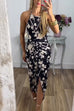 Meridress Halter Twist Front Slit Floral Printed Maxi Dress