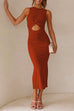 Meridress Twist Front Cut Out High Waist Side Split Bodycon Dress