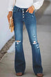 Meridress Flare Bottoms Ripped Buttons Jeans