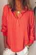 Meridress Lapel V Neck Long Sleeve Stripes Blouse Shirt