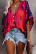 Meridress Buttons V Neck Batwing Sleeve Tie Dye Printed Shirt