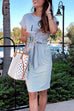 Meridress Short Sleeve Tie Waist Striped T Shirt Dress with Pockets