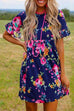 Meridress Crewneck Short Sleeve Floral Printed Flowy Dress