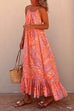 Meridress Halter Backless Printed Maxi Ruffle Swing Dress
