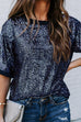 Meridress Short Sleeves Shiny Sequin Blouse Top