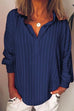 Meridress Lapel V Neck Long Sleeve Stripes Blouse Shirt
