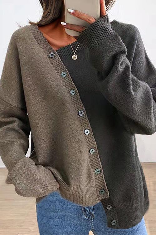 Meridress Color Block Buttons Irregular Sweater
