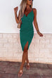 Meridress Cross V Neck Ruched Slit Midi Cami Party Dress