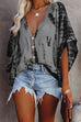 Meridress Buttons V Neck Batwing Sleeve Tie Dye Printed Shirt