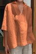 Meridress Oversized Lapel V Neck Half Sleeve Cotton Linen Shirt
