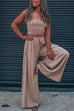 Meridress Smocked Tube Top Side Buttons Wide Leg Pants Set