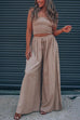 Meridress Smocked Tube Top Side Buttons Wide Leg Pants Set