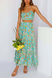 Meridress Floral Printed Cut Out Tube Top High Waist Ruffle Swing Skirt Set