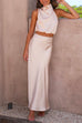 Meridress Turtleneck Sleeveless Crop Top High Waist Maxi Skirt Satin Set