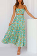 Meridress Floral Printed Cut Out Tube Top High Waist Ruffle Swing Skirt Set