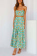 Meridress Floral Printed Cut Out Tube Top High Waist Ruffle Swing Skirt Set