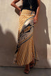 Meridress High Waist Stripes Splice Printed Maxi Irregular Skirt