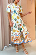 Meridress Puff Sleeve Food Printed Swing Maxi Vacation Dress